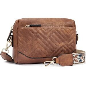 Brown Quilted Crossbody Bag with Gold Accents